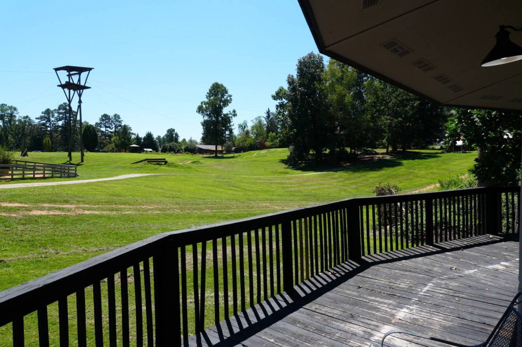 Ropes course tower over the resort grounds