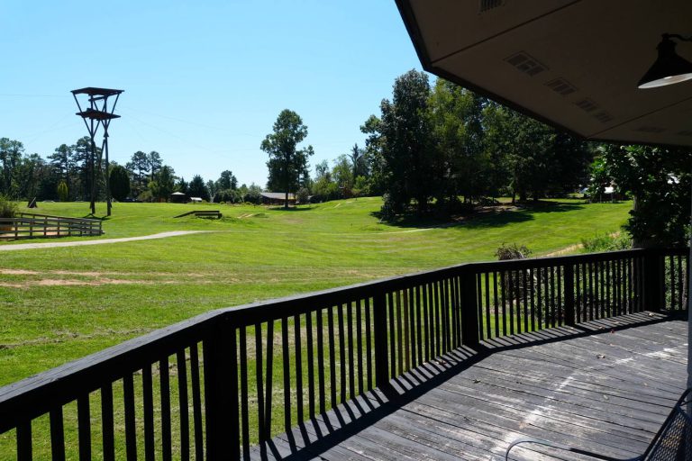 Ropes course tower over the resort grounds