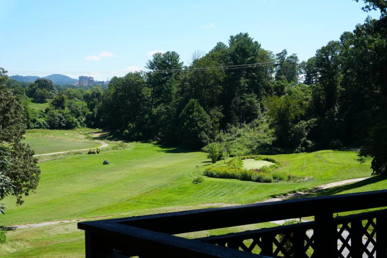 The downtown Asheville skyline, seen from a villa deck